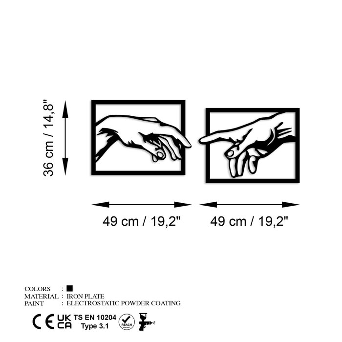 Wallity Hands Escultura de Pared de Metal Negra (2 Piezas)